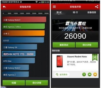 红米note 2安兔兔跑分多少