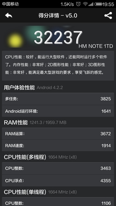 红米note 2安兔兔跑分多少